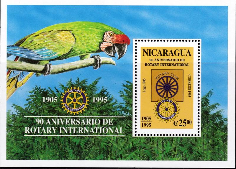 Nicaragua 1995 Rotary Internat. 90th Anniversary Souvenir Sheet Parrot VF/NH