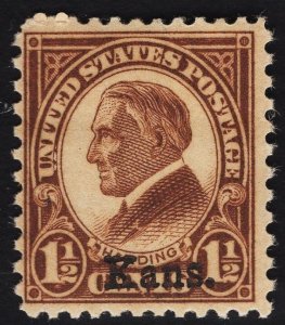 US #659 1 1/2c Brown Harding Kansas Overprint MINT NH   SCV $6.50