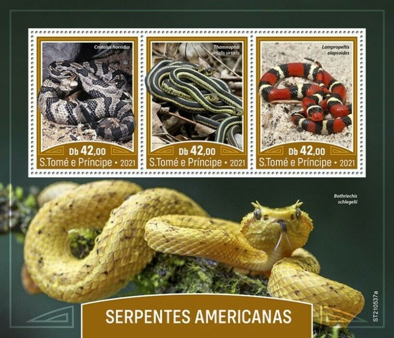 Sao Tome & Principe 2021 MNH Reptiles Stamps American Snakes Rattlesnake 3v M/S 