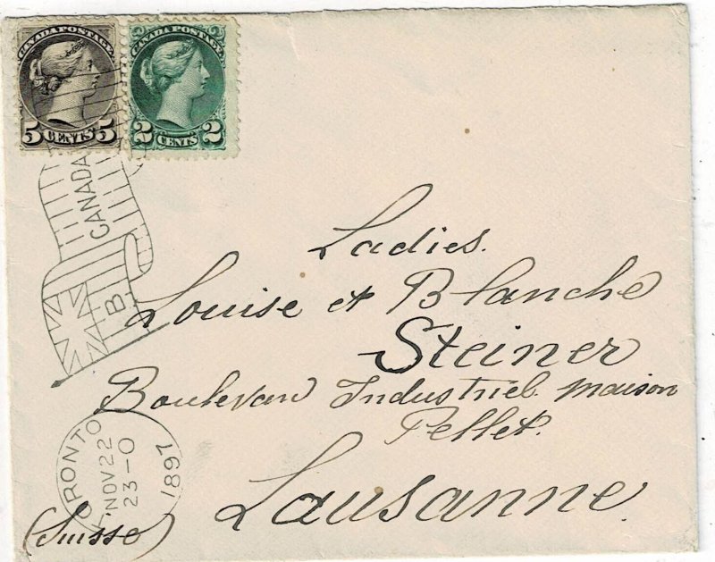 Canada 1897 Toronto type B flag cancel on cover to SWITZERLAND