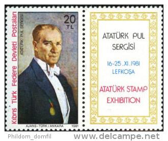  Turkish Cyprus 1981 Scott 97 Ataturk Painting w/label MNH  