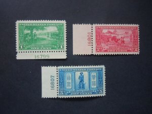 1925 #617 #618 #619 Lexington-Concord Plate # Single Set MNH OG F/VF #2a