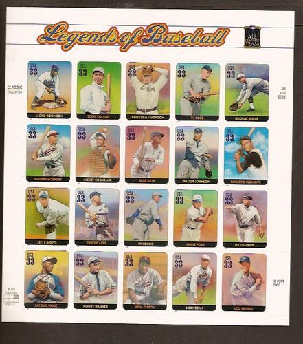 #3408 Legends of Baseball Full Sheet of 20 Mint NH