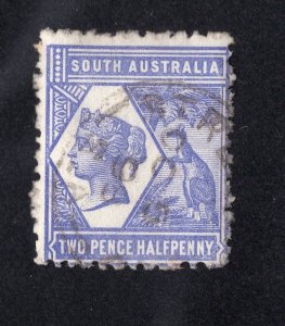 South Australia 1895 2 1/2p blue violet, Scott 107 used, value = $2.25