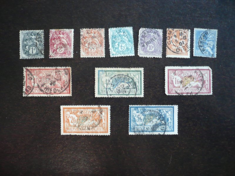 Stamps-France-Scott#109-111,113,115,117-127,130-Used Partial Set of 12 Stamps