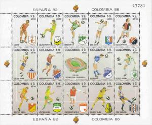 COLOMBIA FOOTBALL SHEETLET MNH AAC6956