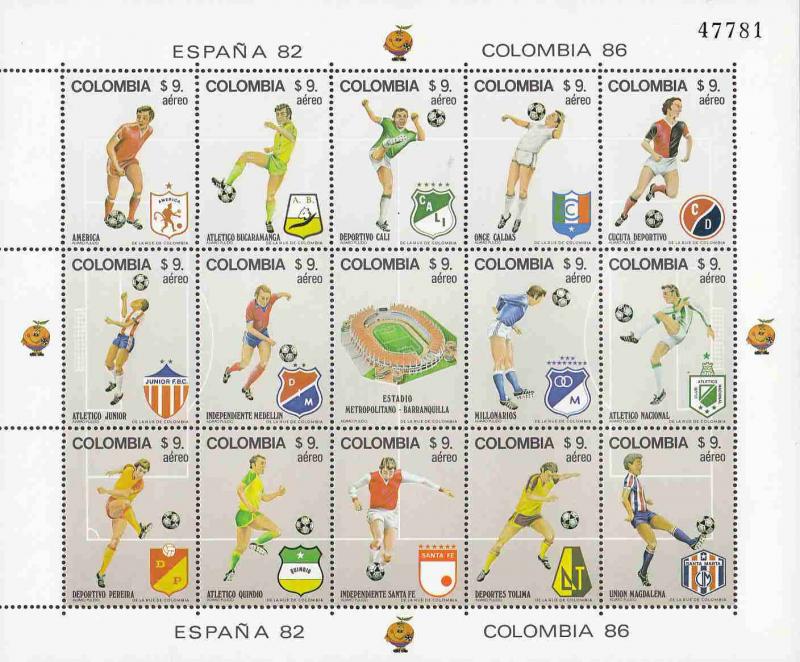 COLOMBIA FOOTBALL SHEETLET MNH AAC6956