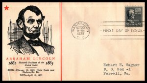 1938 Presidential Series Prexy Sc 821-2 16c Lincoln with Linprint cachet (CD