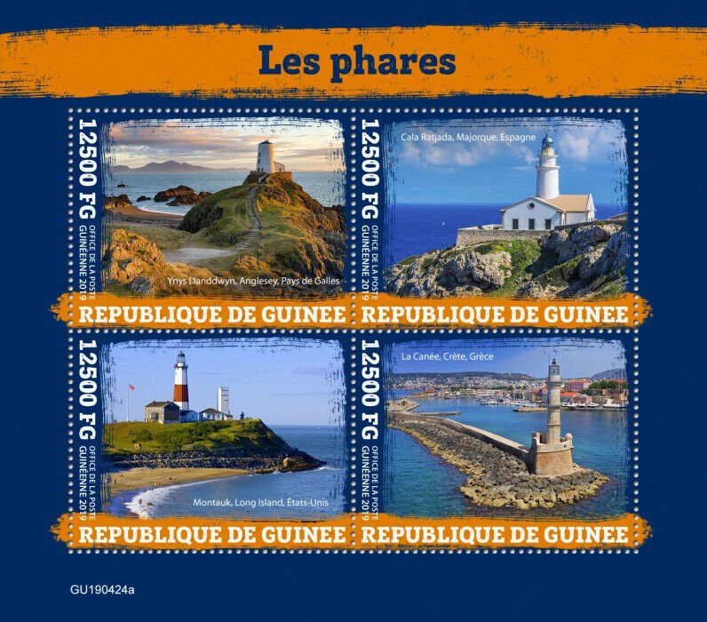 Guinea 2019 MNH Lighthouses Stamps Ynys Llanddwyn Montauk Lighthouse 4v M/S