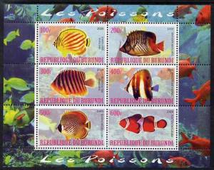 Burundi 2009 Tropical Fish #1 perf sheetlet containing 6 ...