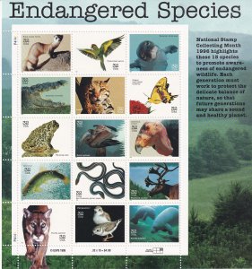 Sc# 3105 a-o U.S 32¢ complete 1996 Endangered Species sheet MNH CV $12.00