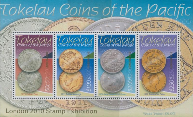 Tokelau 2010 SG414 Coins London Stamp Exhibition ovpt MS MNH