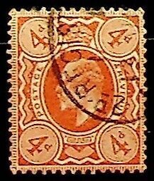 GB 1909 4d SG 240 Used KEVII  - Orange -(002910)