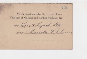 canada 1920s opening and carding machines receipt stamps card ref 20363