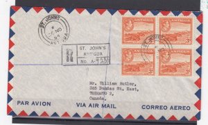 Antigua 1954 3d Block Of 4 Airmail To Toronto St Johns/Montreal/Toronto  BP1946