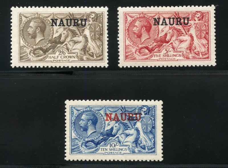 NAURU  SCOTT#13/15,15e, SG#21/22,23d GEO V SEAHORSES DE LA RUE  MINT LH OG