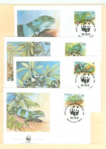 Tonga 752-755 1990 Banded Iguana WWF FDCs complete set. Gordon Drummond Cachets. U/A. Reptiles.