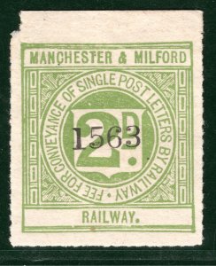 GB Wales M&MR RAILWAY 2d Letter Stamp MANCHESTER & MILFORD (1891) Mint MNG BRW52