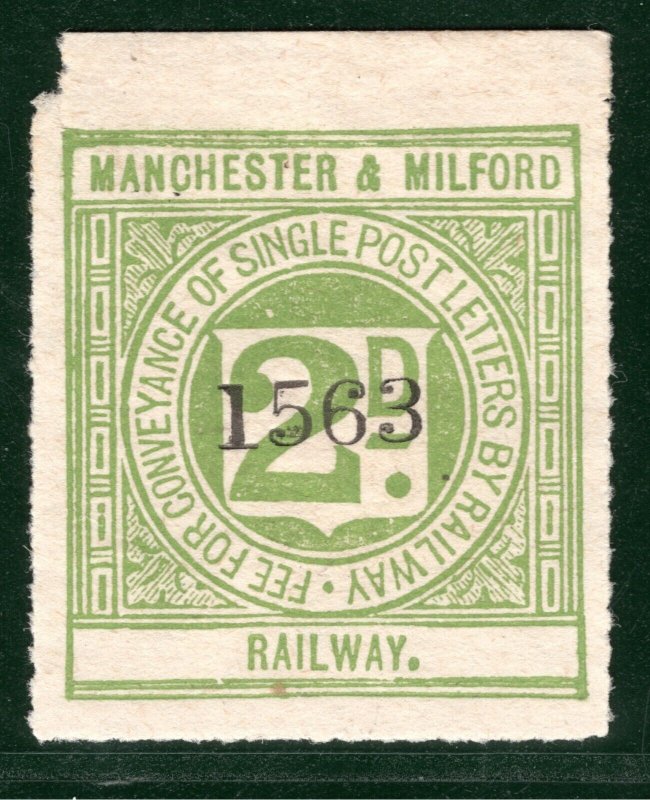 GB Wales M&MR RAILWAY 2d Letter Stamp MANCHESTER & MILFORD (1891) Mint MNG BRW52