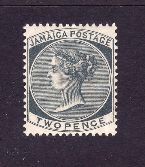 Jamaica-Sc#20-unused NH 2p slate QV-1885-very small[1/16 inch ] brown