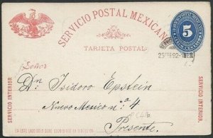 MEXICO 1892 5c postcard used...............................................66158