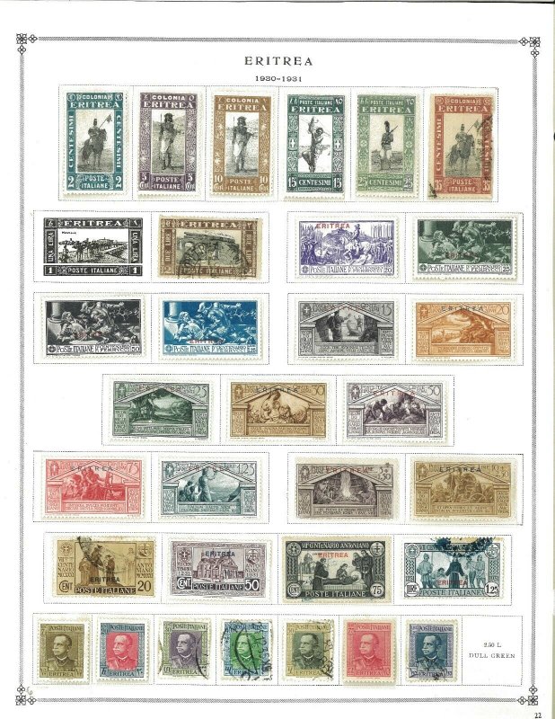 Eritrea 1892-1934 Mint in Mounts & Used Hinged on Scott International Pages.