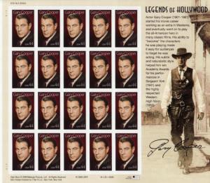 2009 44c Gary Cooper, Legends of Hollywood, Sheet of 20 Scott 4421 Mint F/VF NH