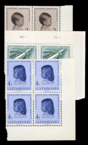 Luxembourg #326-328 Cat$22.40, 1957 Children, complete set in blocks of four,...