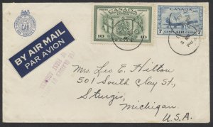 1943 Air Mail Special Delivery Cover Halifax? to USA #E10 + #C8 Blackout CDS