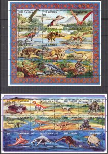 Gambia 1995 Dinosaurs 2 sheets MNH