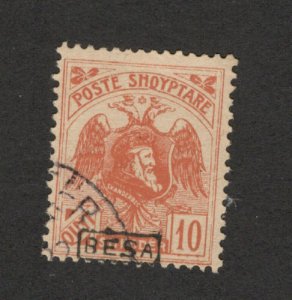 ALBANIA - USED STAMP, 10 Q - OVERPRINT BESA - Mi.No. 78 II - 1920.  