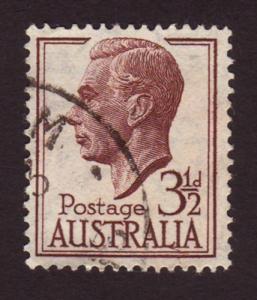 Australia 1951 Sc#236, SG#247 3-1/2d Brown KGVI Defin USED.