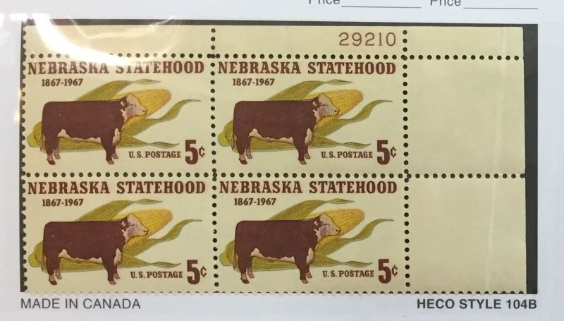 US #1328 PB (MNHOG) [Plate Block Mint No Hinge Original Gum] Nebraska Statehood