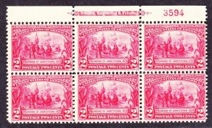 US 329 2c Jamestown Plate #3594 Block of 6 Mint F-VF OG NH SCV $900