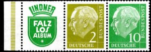 Germany Bund Scott # 702, 708, label R5, mint nh, se-tenant, W10