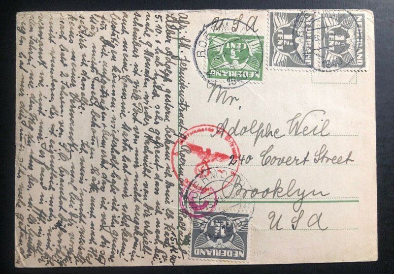 1940 Roermond Netherlands Censored Postcard Cover To Brooklyn NY USA