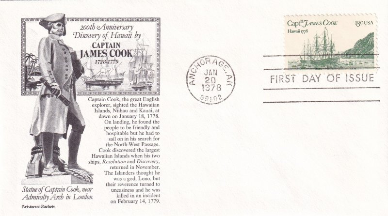 1978, Capt. James Cook, Aristocrat Cachets, FDC (E12205)