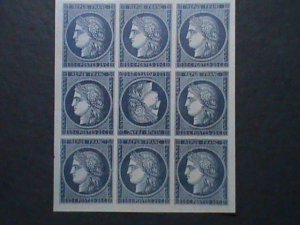 ​FRANCE-1850  SC# 6c BLUE CERES- RARE IMPERF BLOCK OF 9WITH TETE BECHE PAIR VF