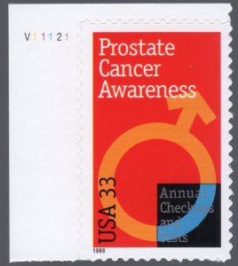 Scott #3315 Prostate Cancer Awareness Plate # Single Stamp - MNH