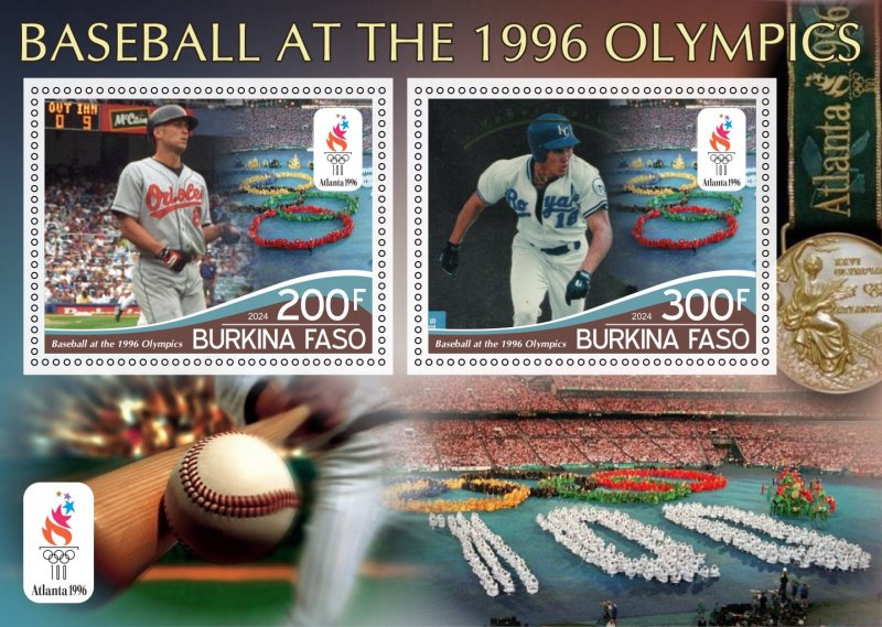 Stamps. Sports Baseball Olympic 1996 2024 year 1+1 sheets perforated