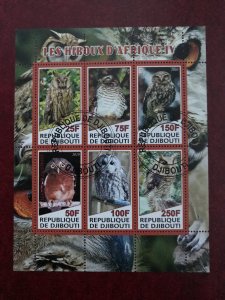 Djibouti Used CDS bird Souvenir sheet of 6, Owls #3