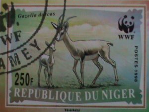 NIGER-1998-SC#986a WWF-ENDANGER ANIMALS CTO RARE S/S CAT. $40 VF