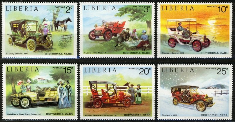 Liberia 1973, Antique Cars, Automobiles, Set 6v MNH