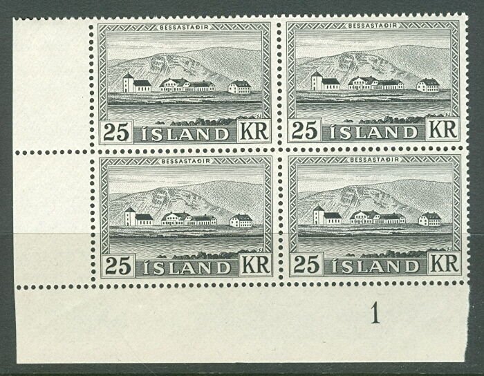 ICELAND #305 (353) 25kr Residence, Plate No. Block of 4, og, NH, VF, Scott $100
