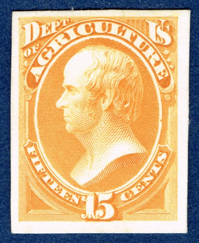 [st1638] USA 1873 Scott #O7P4 15¢ Agriculture Official Proof on Card