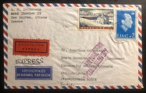 1966 Athens Greece Airmail Special Del Cover To University Of Philadelphia USA