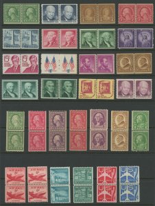USA 29 Different Mint Coil Pairs - including 4 airmail pairs - mix of hinged/nh
