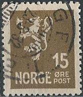 Norway 117 (used) 15ø lion rampant, ol gray (1926)