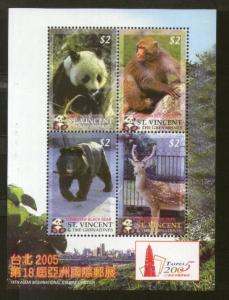 St. Vincent 2005 Panda Monkey Bear Deer Wildlife Animals M/s Sc 3485 MNH # 13304