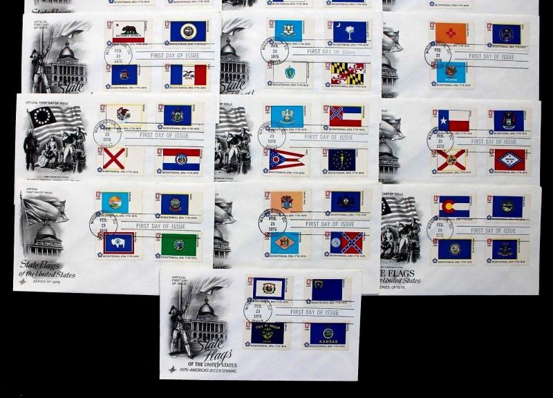 US #1633-1682 FDC Unaddressed 13c STATE FLAGS 10 COVERS ARTCRAFT  DC CANCELS